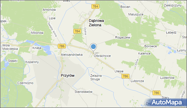 mapa Olbrachcice, Olbrachcice gmina Dąbrowa Zielona na mapie Targeo